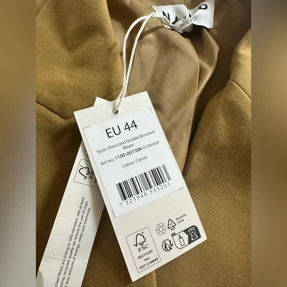 NA-KD Pant Suit Set Women 2XL Tan NWT Oversized Blazer Straight Leg Pants